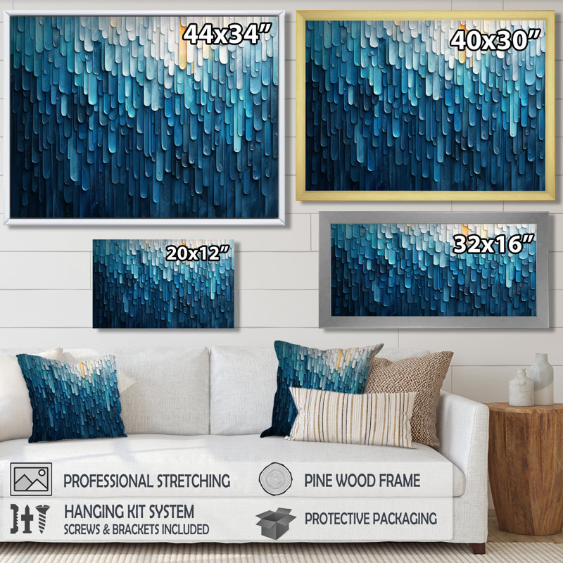 «Eastwood Drip Paint of Blue Cubic Matrix II» - art mural sur toile, Reproduction encadrée d'une seule photo, Argent argent