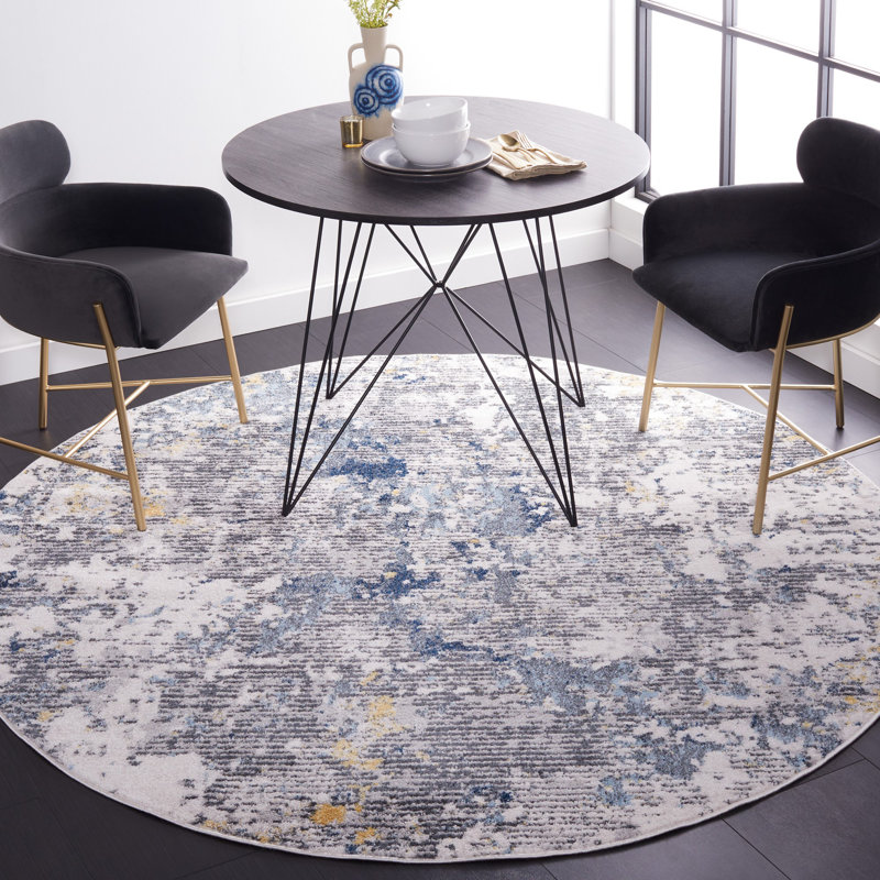 Tapis abstrait ivoire / gris foncé Ethellee, Rond 6 pi 7 po