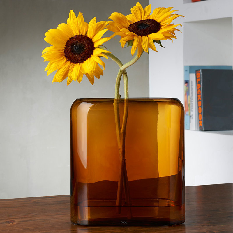 Layers Handmade Lead Free Crystal Table Vase, Amber, 10.87" H x 10.28" W x 10.28" D