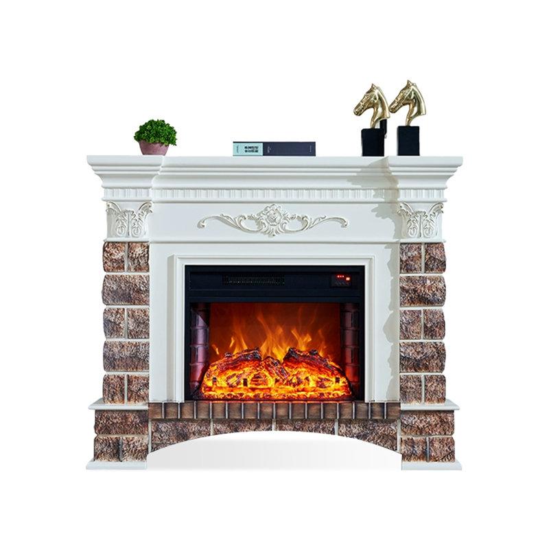 Beige Solid Wood Electric Fireplace