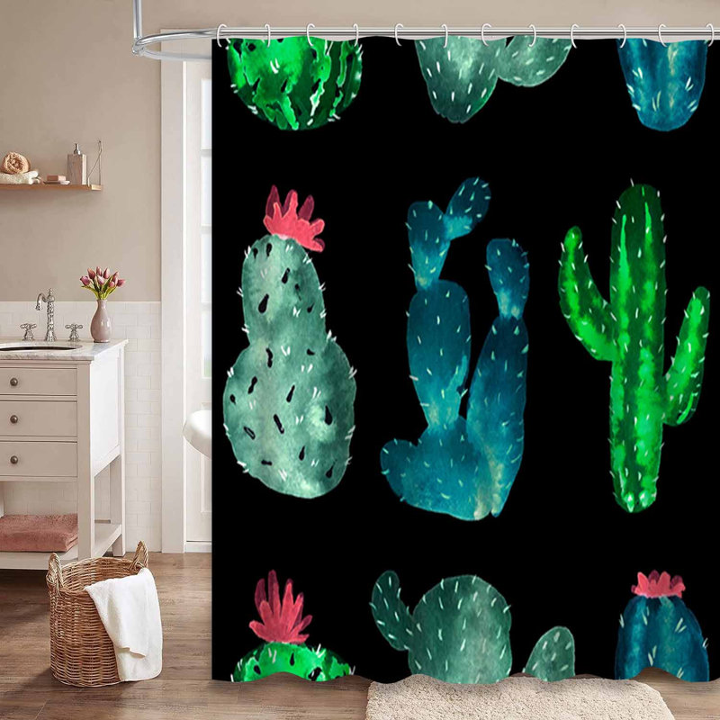 Aquarelle, cactus, plante grasse, alpaga botanique naturel noir avec 12 crochets, L 72 po x l 84 po