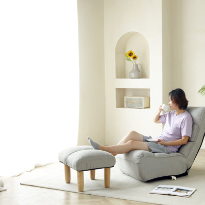 Fauteuil ergonomique inclinable avec ressort intégré, rembourrage en lin rembourré épais, aucune installation, parfait pour la lecture et les jeux, ajustement du dossier multifonctionnel à 4 segments de 28 lb, pliable