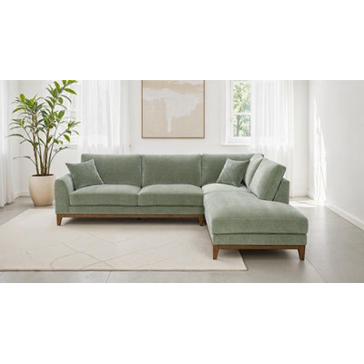 Canapé modulaire en chenille vert avec méridienne Woodley
