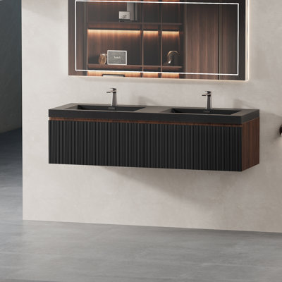 60'' Floating Bathroom Vanity with Double Sinks, Modern Wall-Mounted with Soft-Close Drawers