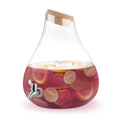 Distributeur de boissons Twine Pearl, carafe en verre, bouchon de liège, robinet argenté, service de boissons