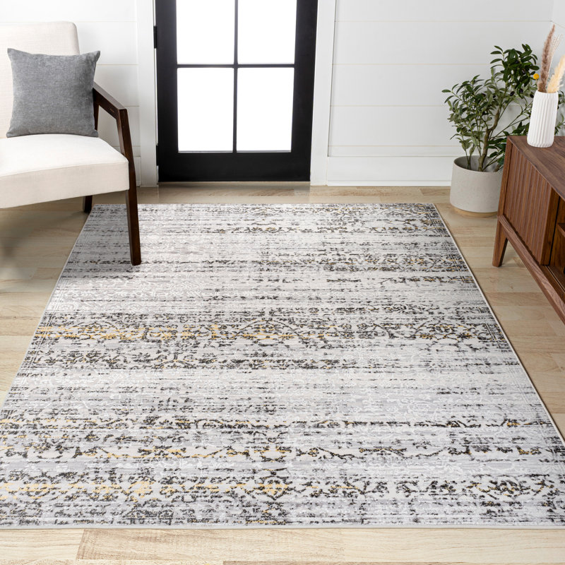 Tidal Modern Strie' Ivory/Black Rug, Rectangle 5' x 8'