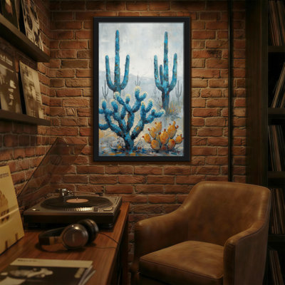 «Plants & Flowers Blue Cactus Desert Landscape», reproduction d'art
