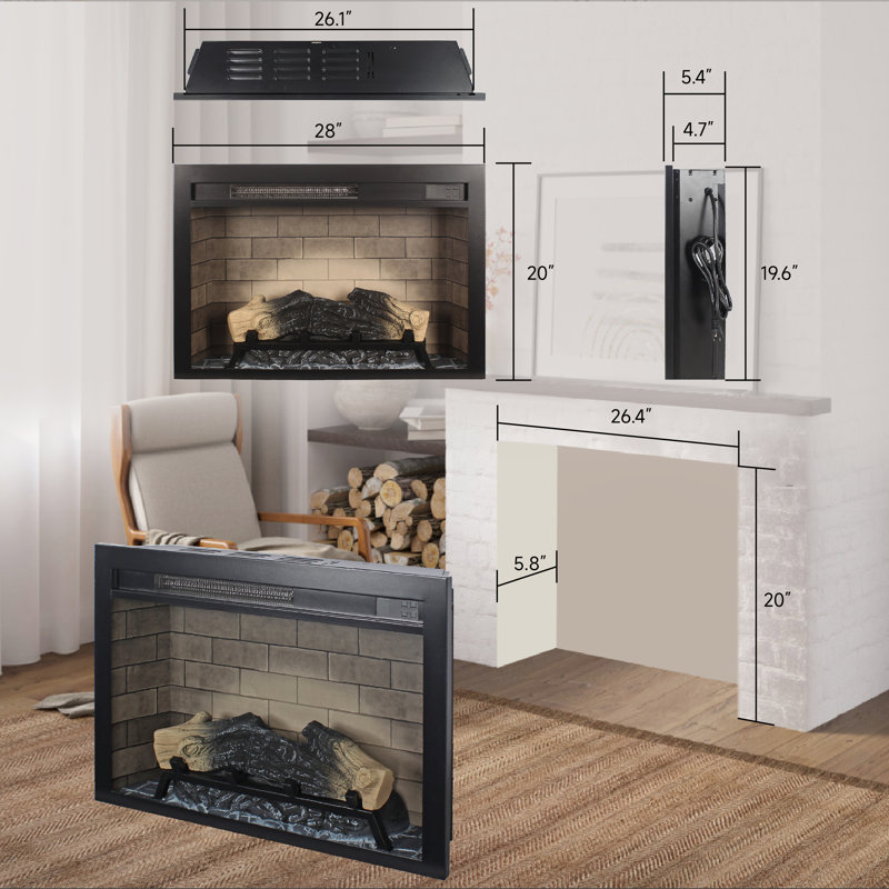 28" Multicoloured Flame Electric Fireplace Insert