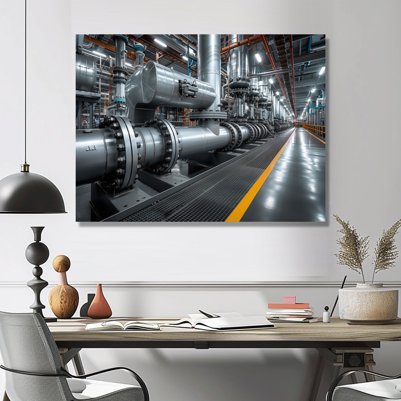 Décoration murale monochrome jaune et gris industriel - usine, Toile tendue, H 30 po x l 40 po x P 1,5 po