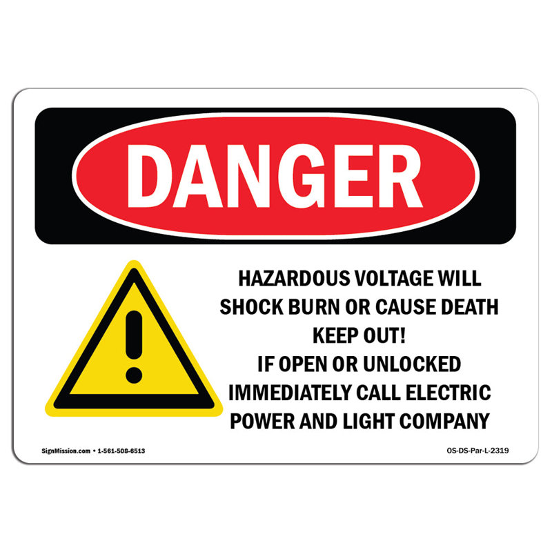 Panneau «Hazardous Voltage Will Shock» en aluminium 12 x 18, H 12 po x l 18 po x P 0,1 po