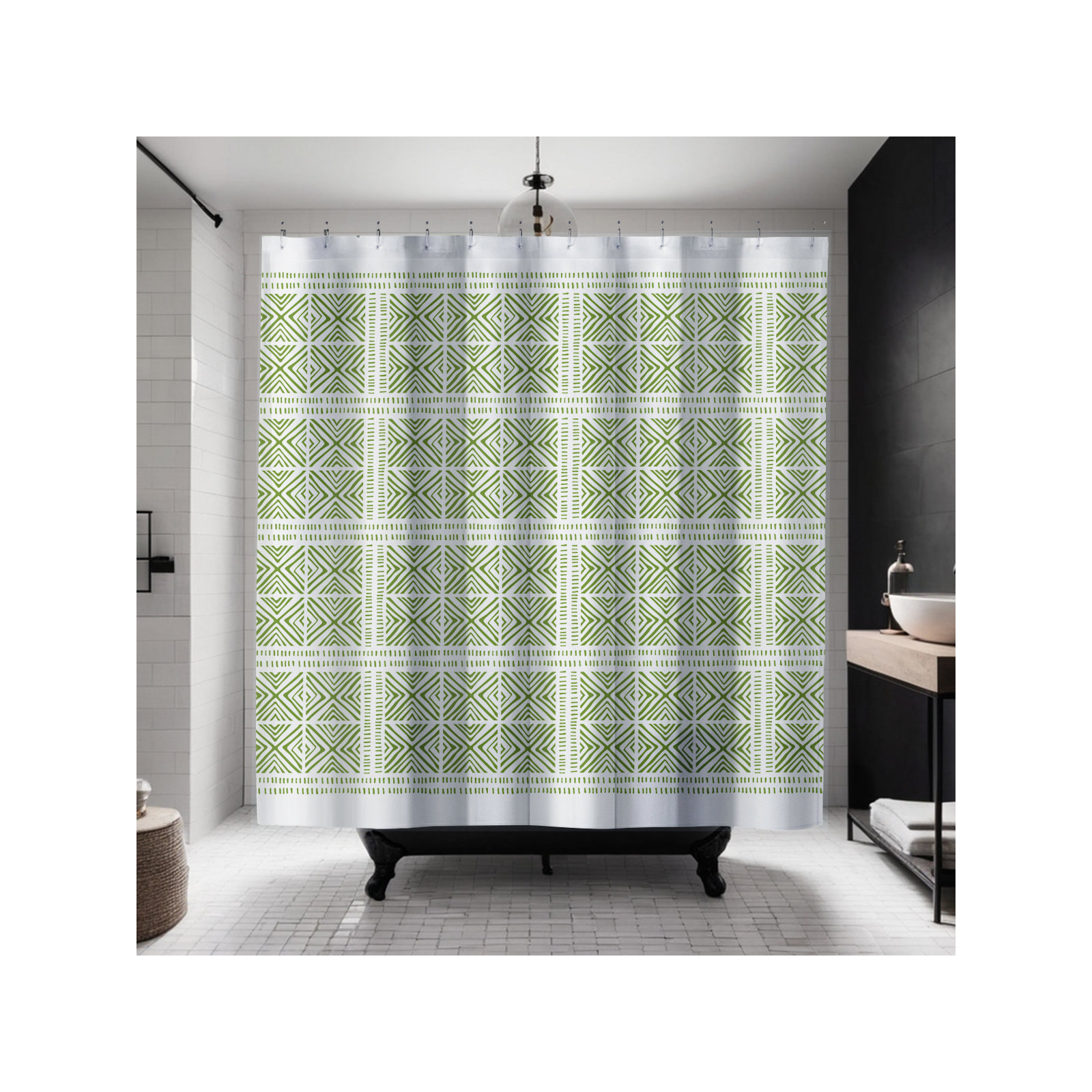 Thora Tribal Shower Curtain, ThoraTribal Chartreuse