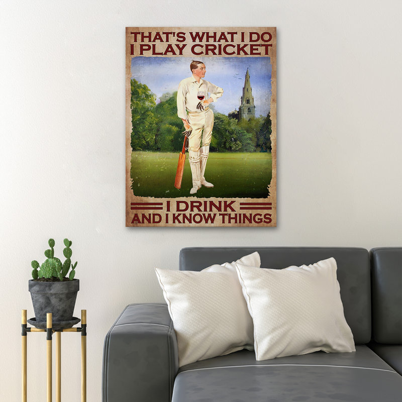 Man Plays Cricket With Wine - That's What I Do… Gallery Wrapped Canvas - People Illustration Decor, White And Green Living Room Decor