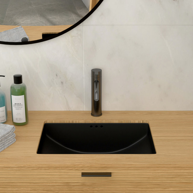 Lucilla 21"X14.95" Black Ceramic Bathroom Sink, Smooth Surface, Efficient Drain, Vertical Undermount For Space