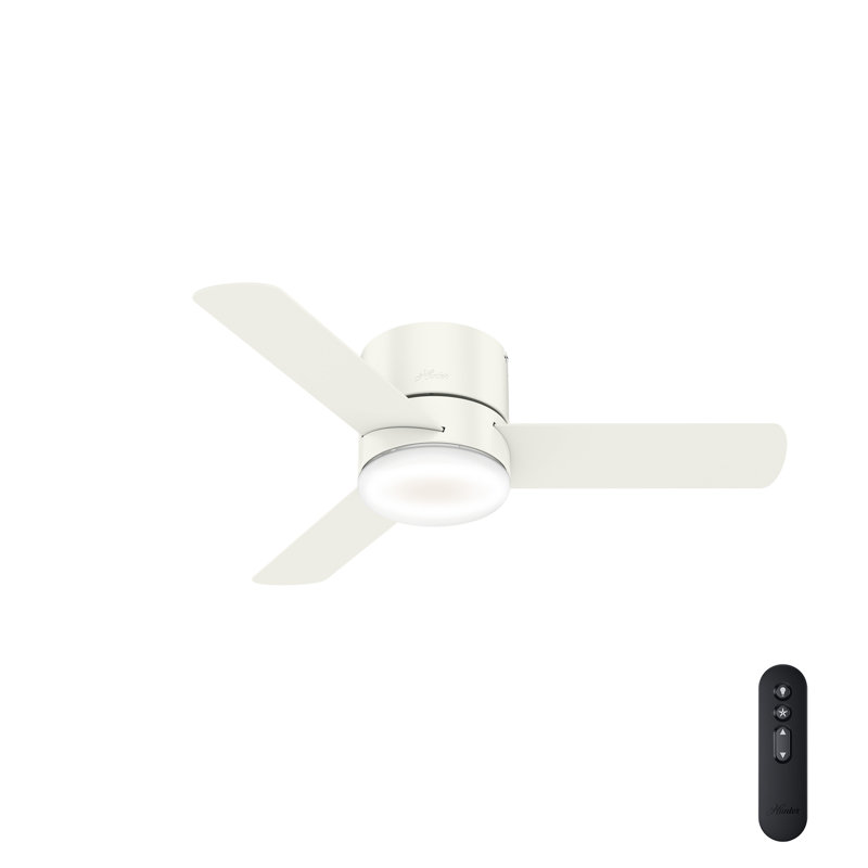Minimus 44" 3-Blade Modern Low Profile Indoor Ceiling Fan with Integrated LED Light and Handheld Remote, Fresh White
