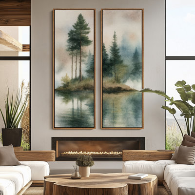 Vintage Landscape Wall Art - 20x60 inches Framed Canvas Set of 2