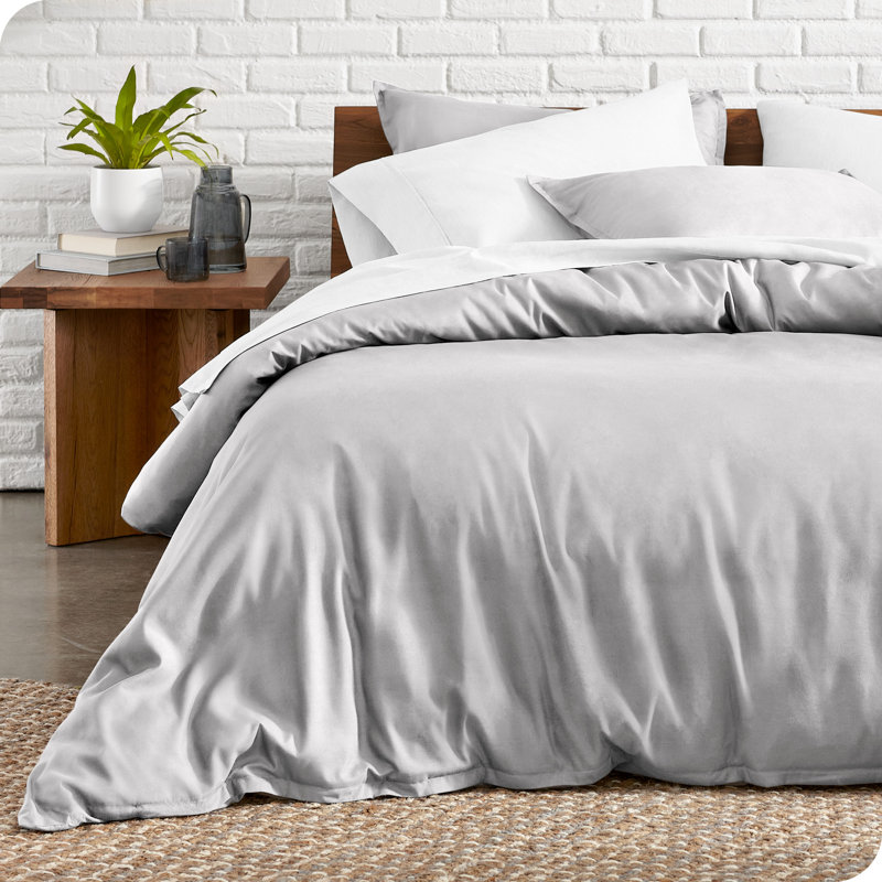 Twin/Twin XL Light Grey Microfiber Duvet Cover Set