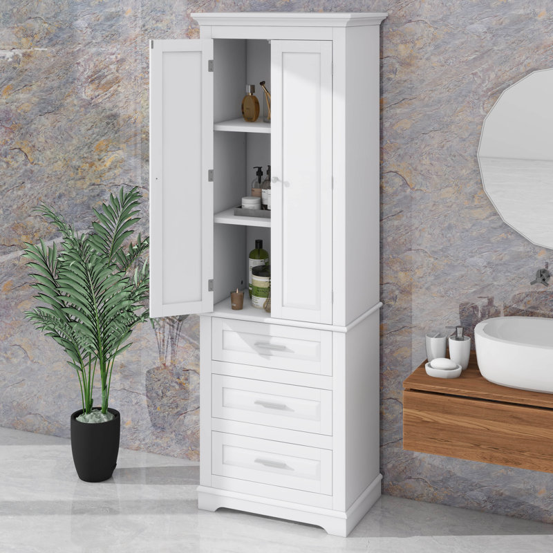 Grande armoire de rangement avec trois tiroirs et tablettes personnalisables, Blanc