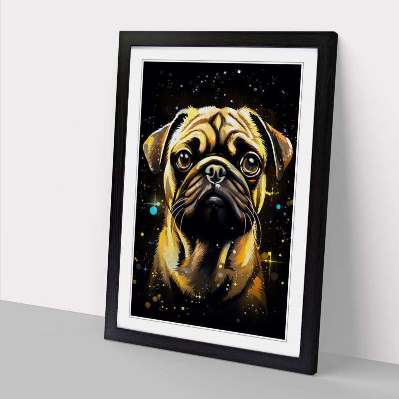 Pug Tachisme No.2 - Single Picture Frame Print on Wood, Black, 34" H x 25" W x 2" D