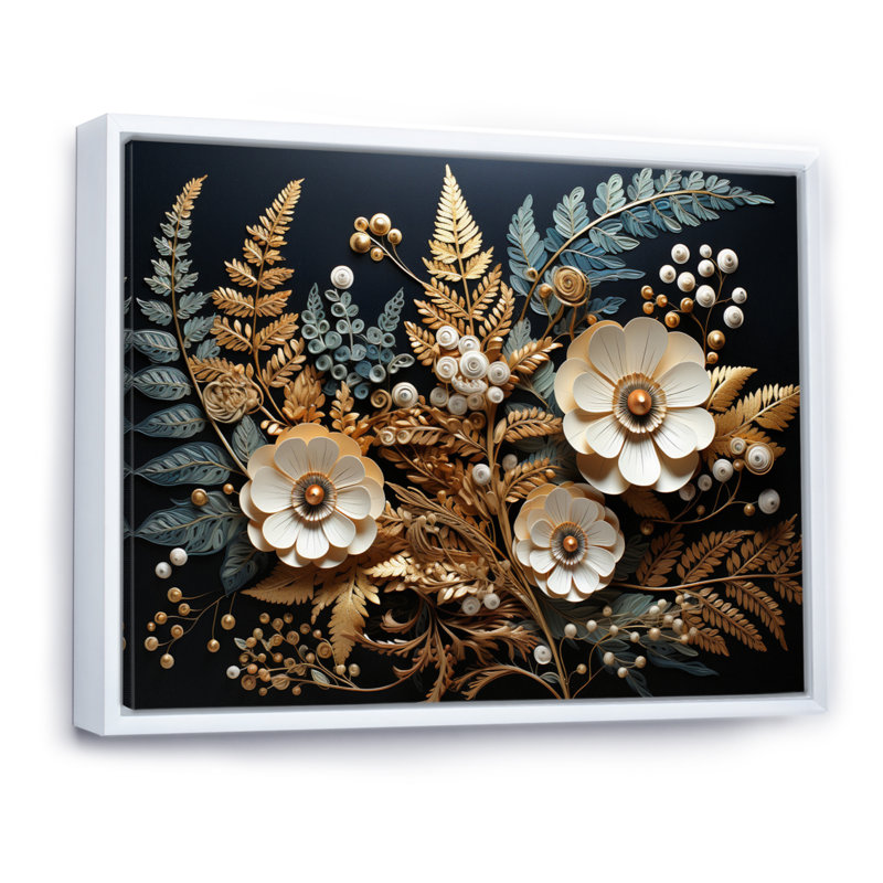 Ferns Copper Elegance II - Imprimé, Cadre flottant blanc, H 12 po x l 20 po x P 1 po