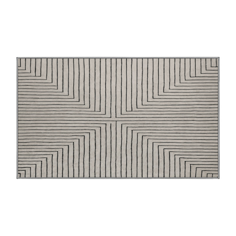 Machine Washable Gray Area Rug, Rectangle 7' x 10'