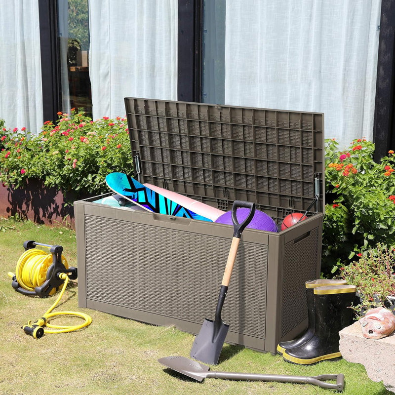 Olilawn 100 Gallons Resin Outdoor Storage Deck Box, the rattan version is beautiful and practical, Brown