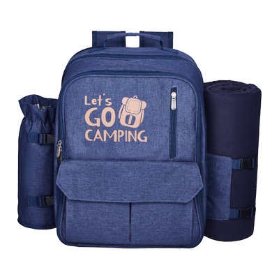 Ensemble de sac à dos de pique-nique isolé pour 4 personnes avec compartiment glacière et couverture - Panier d'extérieur bleu marine
