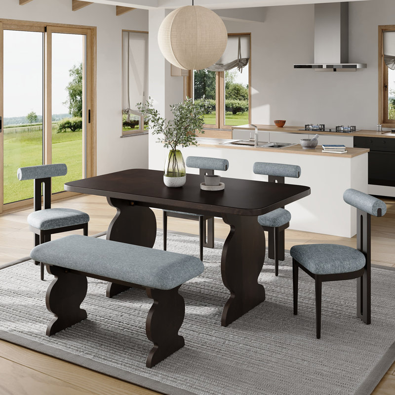 6 - Person Dining Table Set, Gray/Espresso, Espresso, Gray/Espresso
