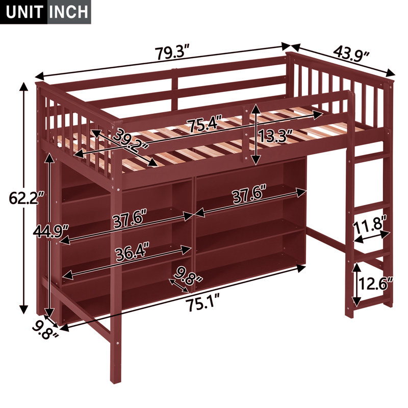 Lit mezzanine pour enfants Imberly, Simple, Rouge