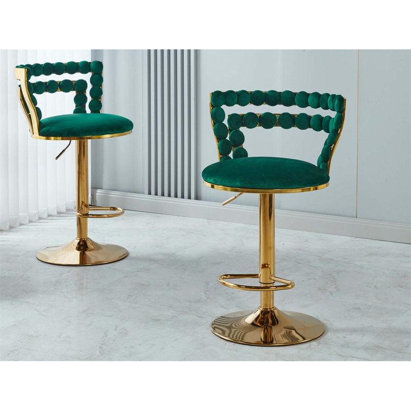 Ensemble de table de bar Modern Gold moderne avec 2 tabourets de bar réglables, table de pub ronde à motif de marbre pour le bar et la cuisine