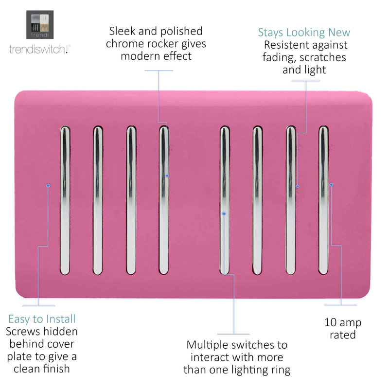 Trendi Switch 8 Gang 1 or 2 Way Light Switch, Pink