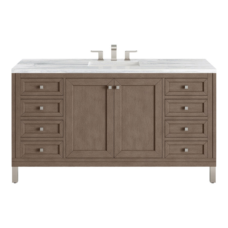 Chicago 60'' W Double Vanity, Charcoal Soapstone, Glossy White, 8" Widespread