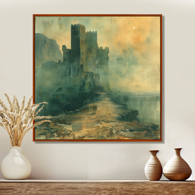 Impression d'art mural vert et orange forteresse médiévale