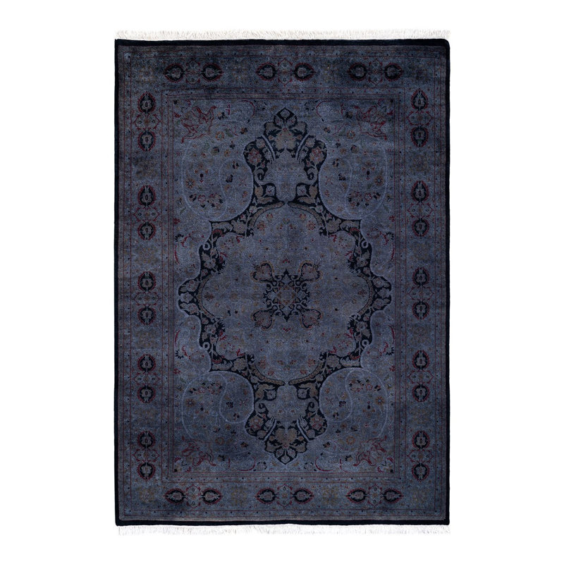 Tapis noué à la main unique en son genre Holsworth - gris