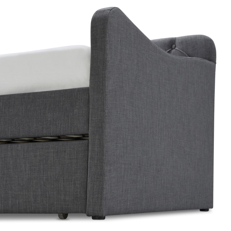 Dark Gray Twin Upholstered Tufted Daybed with Trundle