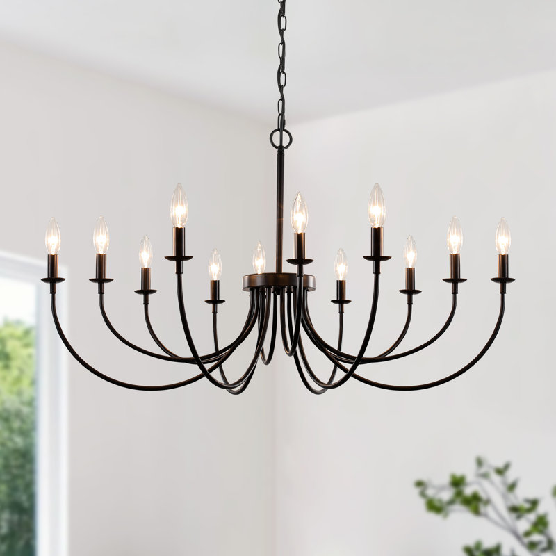 12-light Dimmable Classic Candlestick Black Chandelier
