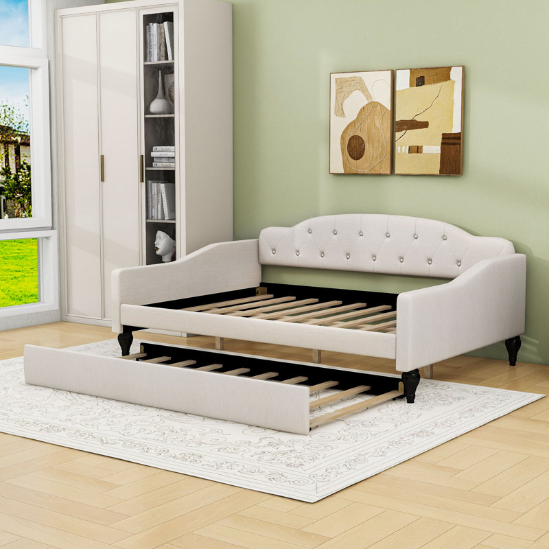 Full Upholstered Tufted Daybed with Twin Trundle