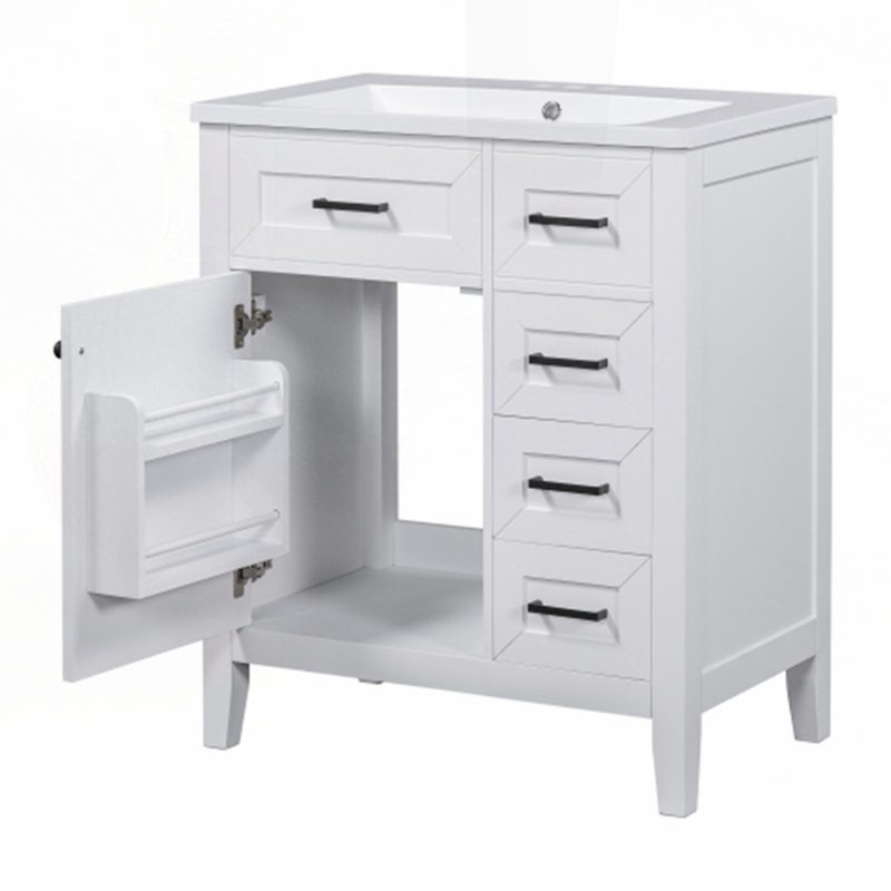 30" Bathroom Vanity with Sink Combo, White / Black