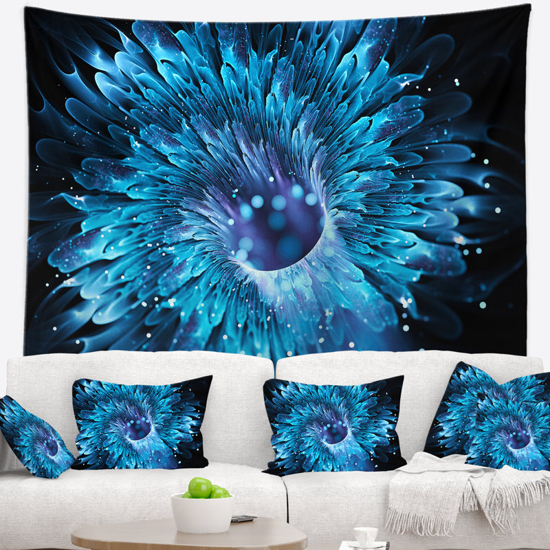 Tapisserie fractale bleue bleue, H 68 po x l 80 po