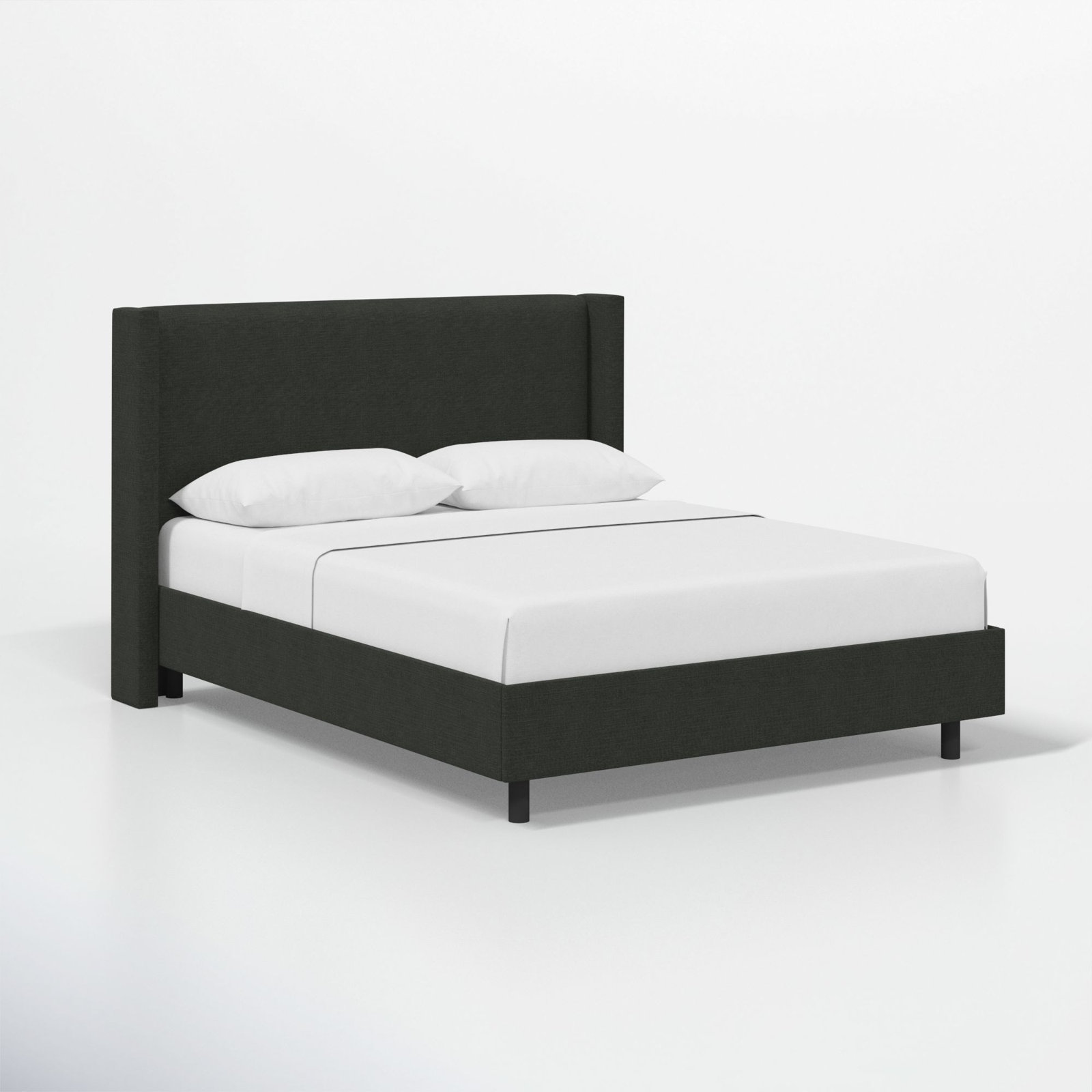 Hanson Upholstered Wingback Platform Bed, Full, Classic Black Linen