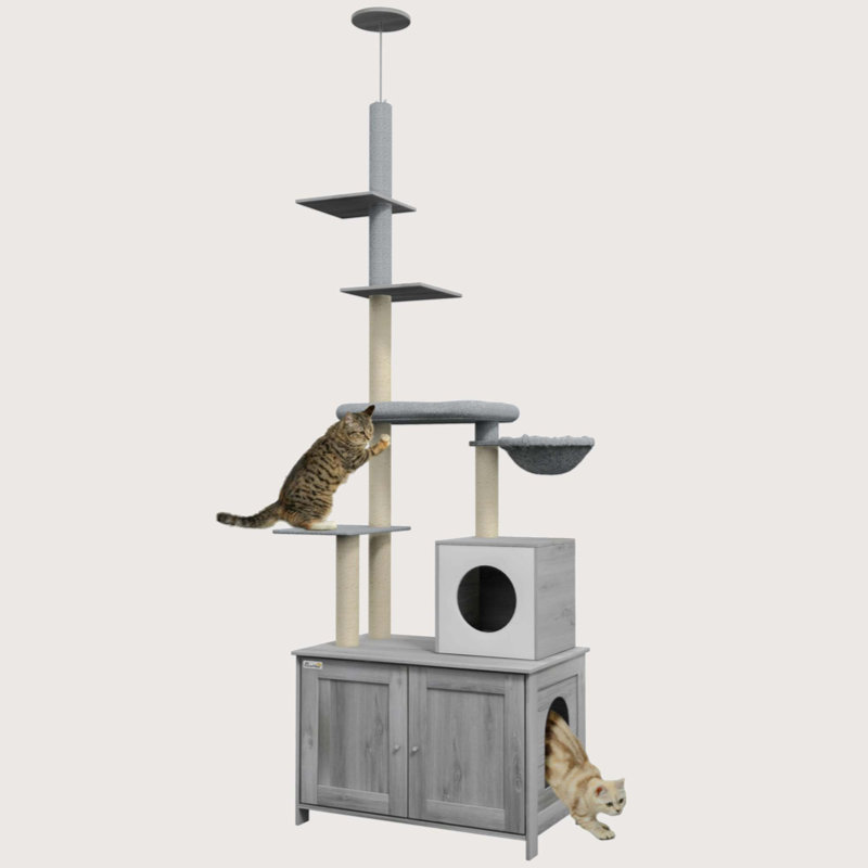 Gray Sisal 2-in-1 Cat Tree with Litter Box Enclosure