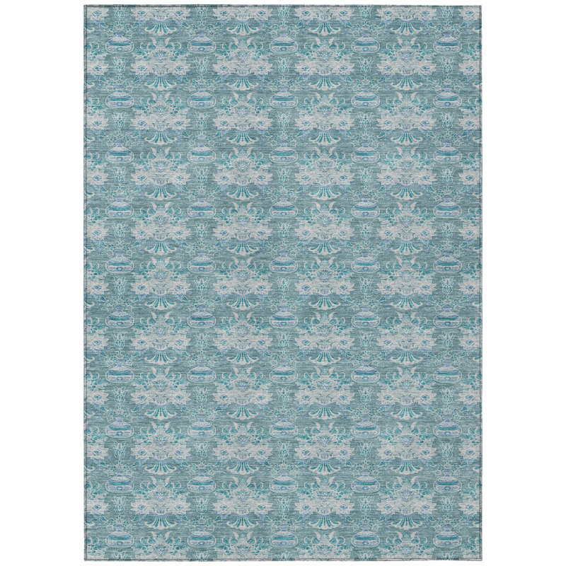 Machine Washable Indoor/Outdoor Chantille ACN2682 Floral Rug, Teal, 8' x 10'