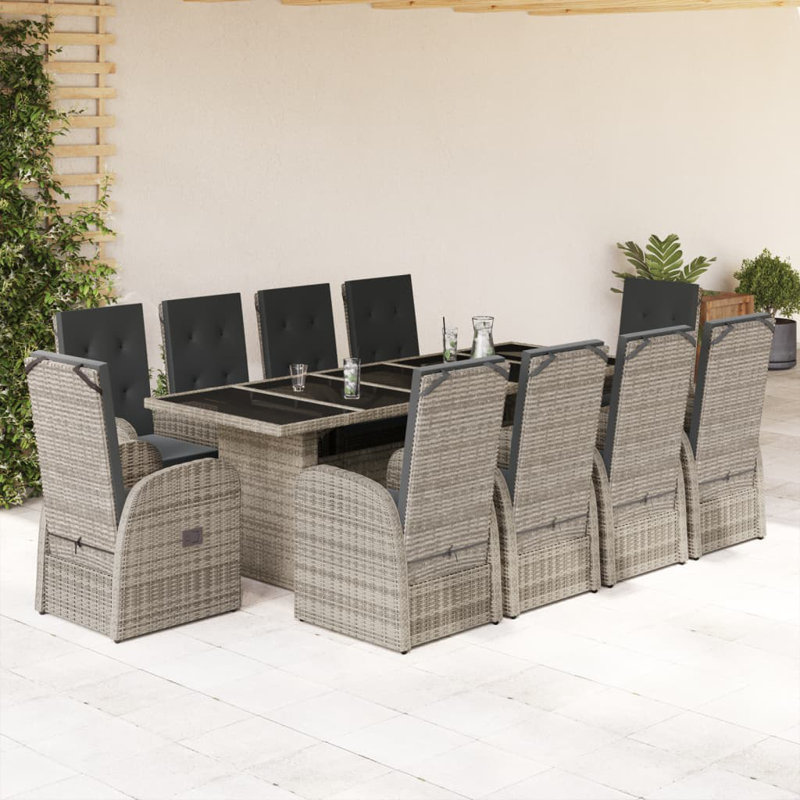 Patio Dining Set with Rectangular Table, 11 Pieces: Table, 10 Chairs