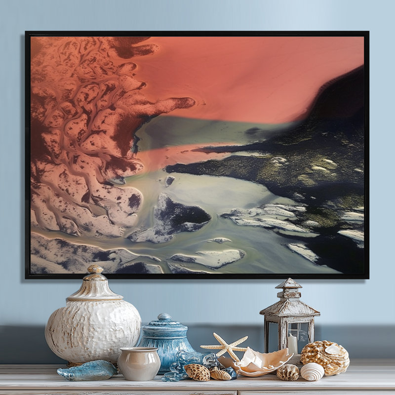 «Sandy Beach», collage rétro rose et gris - plage et océan, art mural, H 30 po x l 40 po x P 1,5 po