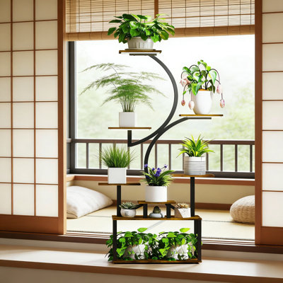 Support pour plante d'intérieur avec lumières de croissance, support de présentation en forme de S à 8 niveaux pour plantes multiples, conception robuste et peu encombrante pour une utilisation intérieure et extérieure
