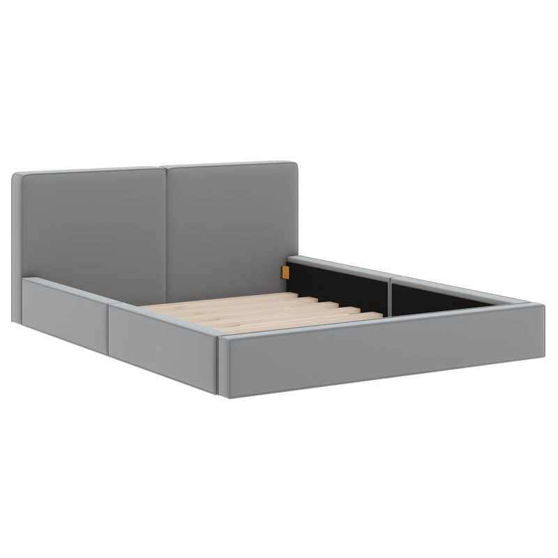 Grand lit tapissier au sol en velours, Gris