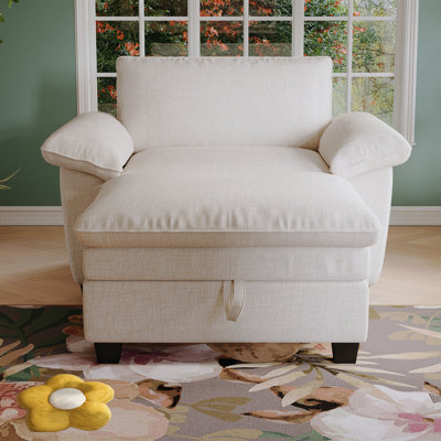 51" Oversize Upholstered Chenille Chaise Lounge Chair With Ottoman And Storage