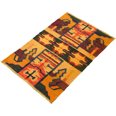 Tapis unique en laine noué à la main beige et bourgogne 4 pi x 6 pi Anatolian New Age Sophia-Marie