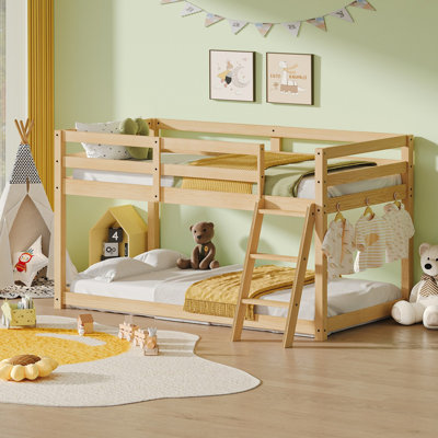Twin Kids Solid Wood Low Loft Bed-Convertible to Bunk Bed With LED