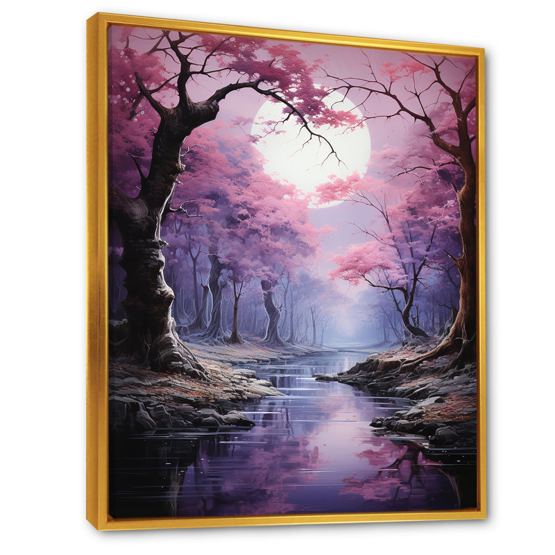 Érable sur fond améthyste sur toile, Cadre flottant doré, H 44 po x l 34 po x P 1,5 po