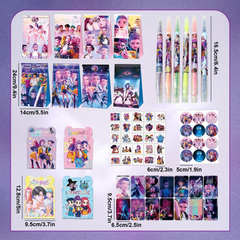 Kit de papeterie Kpop Demon Hunters pour fête d'anniversaire d'enfants (154 pièces)